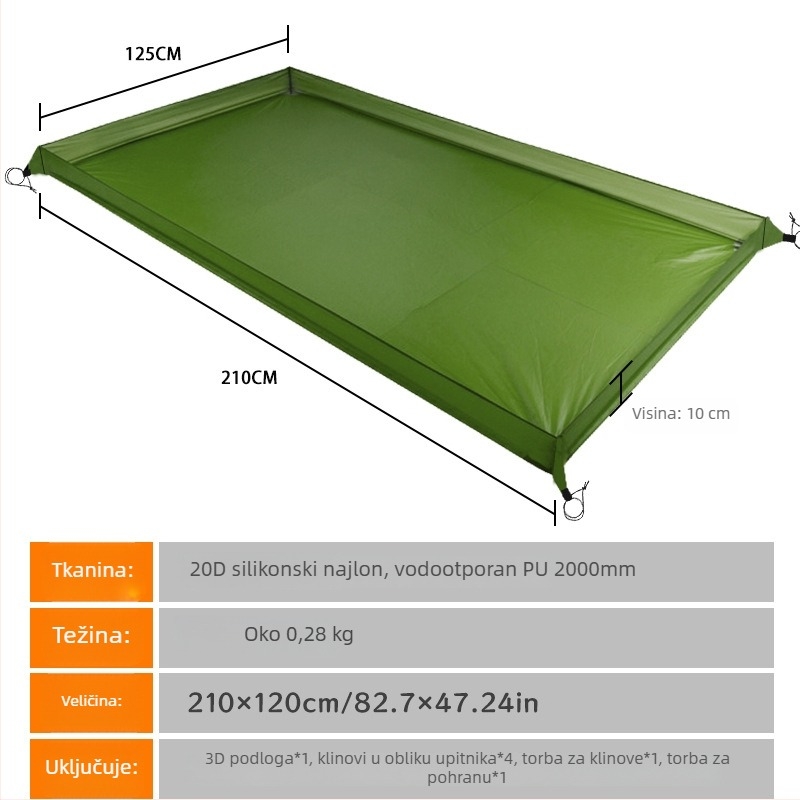 Oxford platno za kampiranje — otporan na vlagu, 3D dizajn, dodatno debela anti-slip podna prostirka, 210 × 120 cm, pogodno za 4–6 osoba
