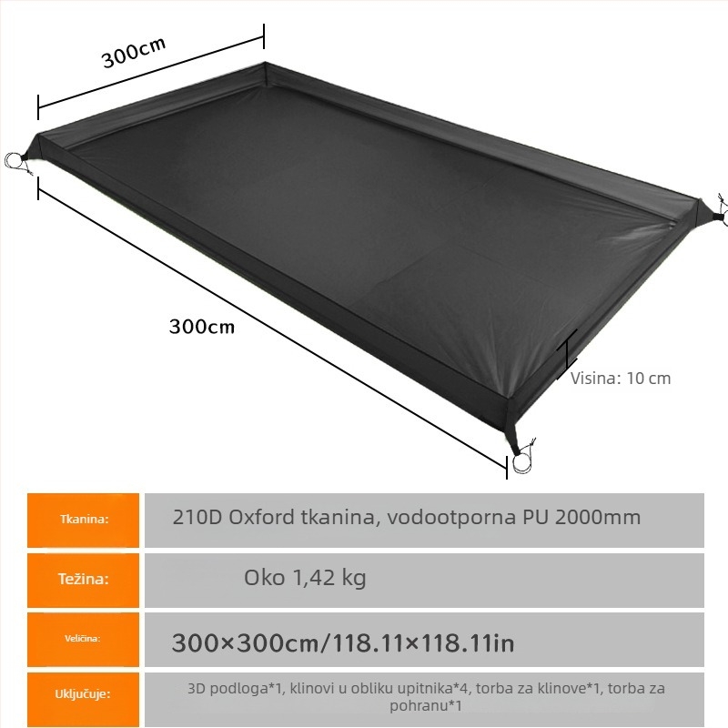Oxford platno za kampiranje — otporan na vlagu, 3D dizajn, dodatno debela anti-slip podna prostirka, 210 × 120 cm, pogodno za 4–6 osoba