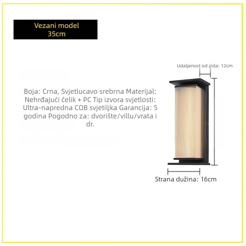 Vanjska zidna svjetiljka IP65, kućište od nehrđajućeg čelika, 220V, LED Sanan Optoelectronics, vijek trajanja 50.000 h