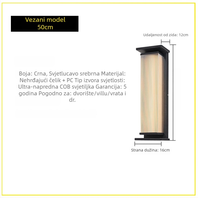 Vanjska zidna svjetiljka IP65, kućište od nehrđajućeg čelika, 220V, LED Sanan Optoelectronics, vijek trajanja 50.000 h