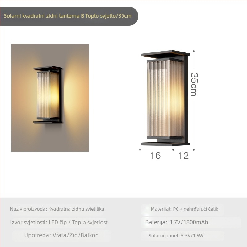 Vanjska zidna svjetiljka IP65, kućište od nehrđajućeg čelika, 220V, LED Sanan Optoelectronics, vijek trajanja 50.000 h