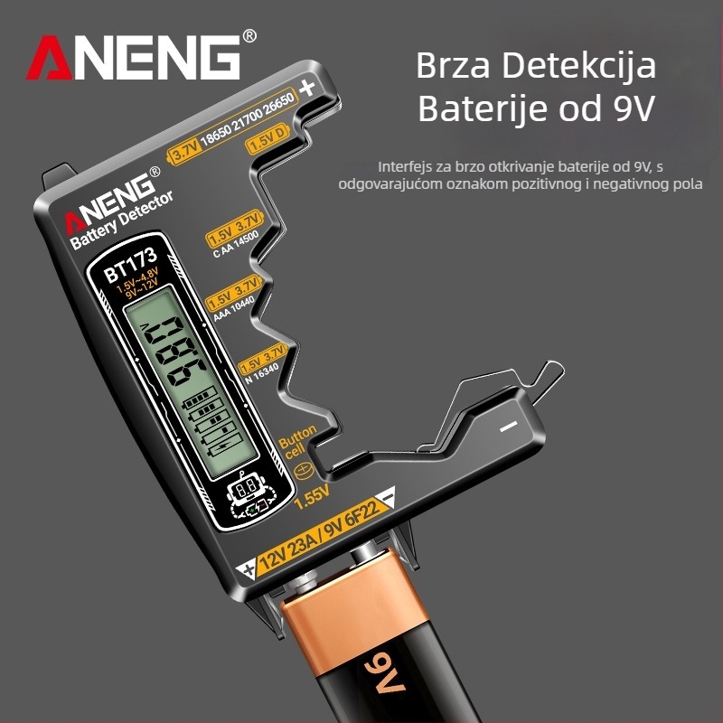Aneng tester baterija - visoka preciznost, prikaz preostale napunjenosti, mjerenje napona baterije (visoka preciznost; prikaz preostale napunjenosti; mjerenje napona baterije)