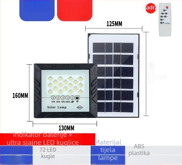 Solarni vanjski floodlight – SMD2835 LED, 100W, IP65, 12–16h rada, vijek 50 000h