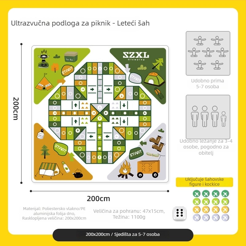 Three Little Donkeys piknik prostirka 200×200 cm, vodootporna i debela za kampiranje, travu i plažu