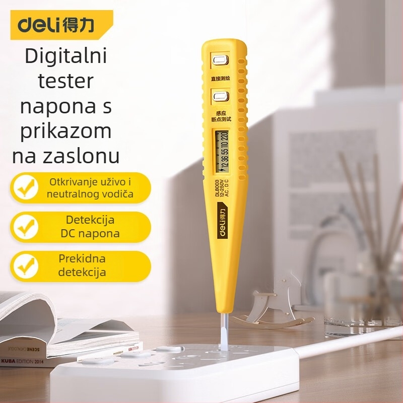 Deli olovka za provjeru napona s digitalnim zaslonom, raspon 12-250V, DL8003