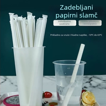 PLA biološki razgradive papirnate slamke - zakrivljeni cijevasti oblik, pojedinačno zapakirane, za mliječni čaj, za djecu i kućnu uporabu