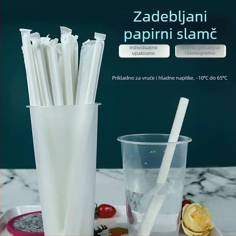 PLA biološki razgradive papirnate slamke - zakrivljeni cijevasti oblik, pojedinačno zapakirane, za mliječni čaj, za djecu i kućnu uporabu
