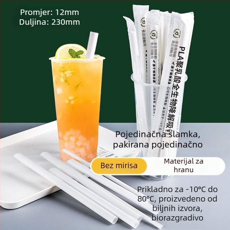 PLA biološki razgradive papirnate slamke - zakrivljeni cijevasti oblik, pojedinačno zapakirane, za mliječni čaj, za djecu i kućnu uporabu