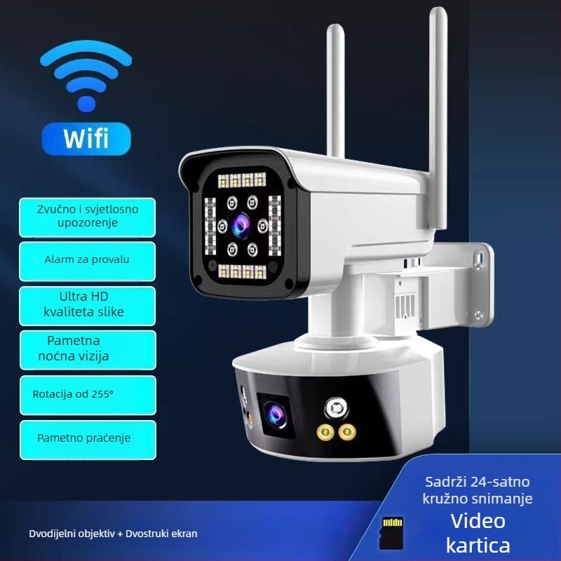 Bežična kamera za nadzor s WiFi, vanjska vodootporna, zaštita od udara groma, video‑interkom u realnom vremenu s daljinskim uključivanjem i isključivanjem, napajanje 16V i više