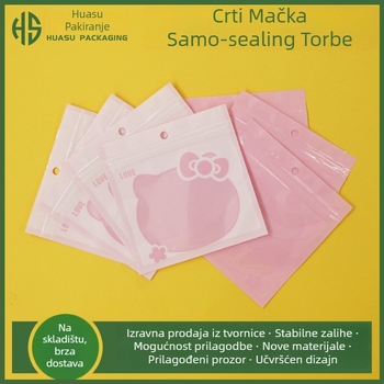 Samozatvarajuća torbica za nakit s motivom mačice, prozirna sjajna površina, novi materijal, duljina zatvaranja 2,5 cm