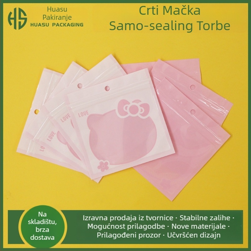 Samozatvarajuća torbica za nakit s motivom mačice, prozirna sjajna površina, novi materijal, duljina zatvaranja 2,5 cm