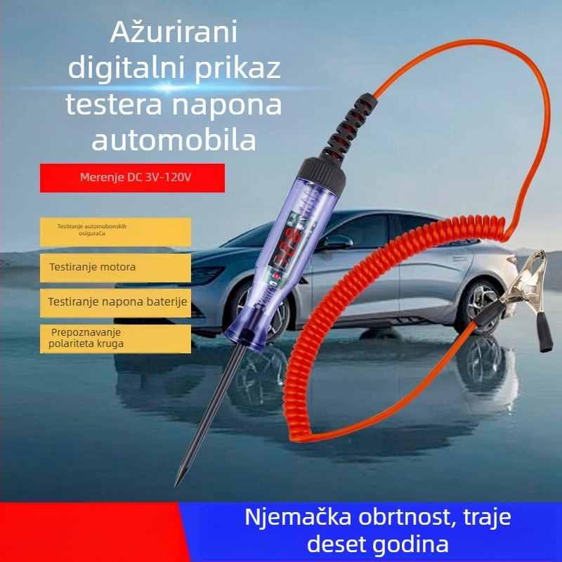 Automobilsko LED testno pero s digitalnim zaslonom — mjerenje napona 5V/12V/24V/80V/120V i testiranje krugova i osigurača