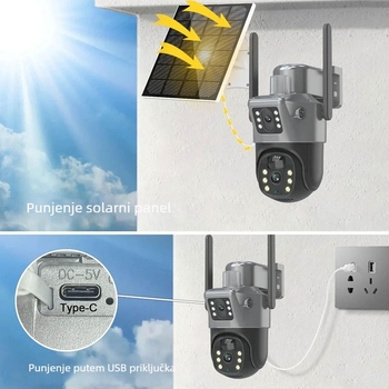 Vesafe solarna kamera vanjska, 360° panoramski prikaz, 4G daljinski pristup, 0.001 lux minimalno osvjetljenje, -20 do 60°C radna temperatura