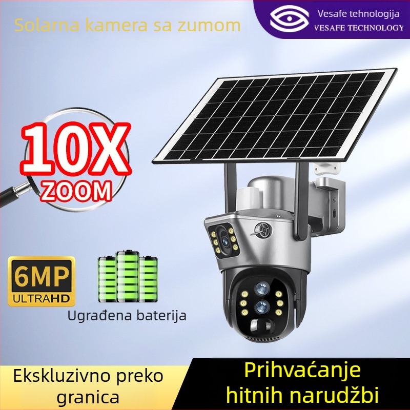 Vesafe solarna kamera vanjska, 360° panoramski prikaz, 4G daljinski pristup, 0.001 lux minimalno osvjetljenje, -20 do 60°C radna temperatura