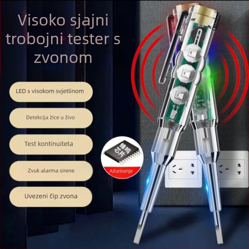 Električni tester-pen s inteligentnim senzorom, glasovnim alarmom, zvučnikom i LED indikatorima; detekcija otvorenog kruga