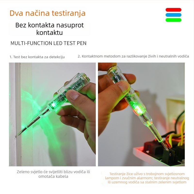 Tester napona s buzzerom i LED indikatorom, visoka preciznost (Za kućnu upotrebu, provjera kontinuiteta)