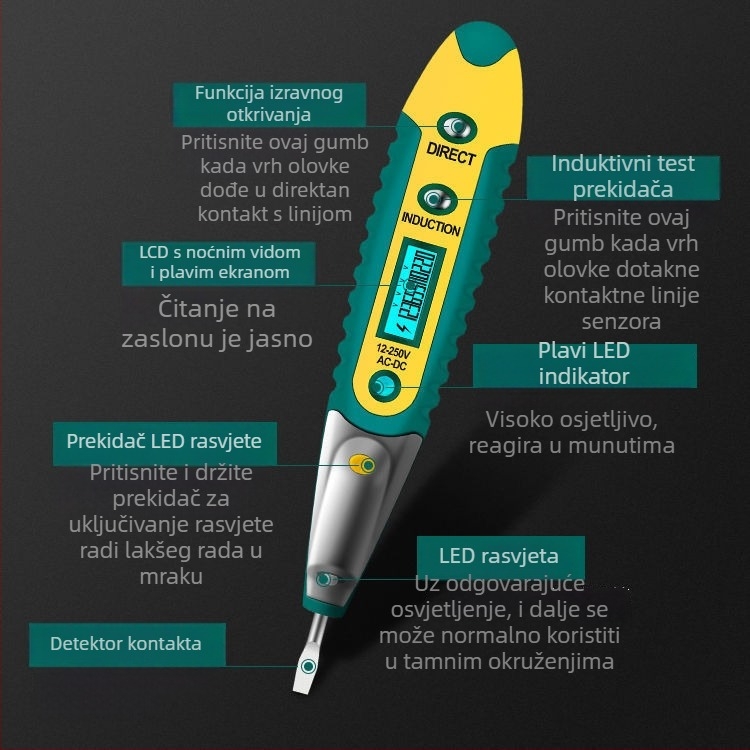 LED digitalni tester napona – električarski senzor, tester olovka za kućnu upotrebu, detekcija električnog kruga