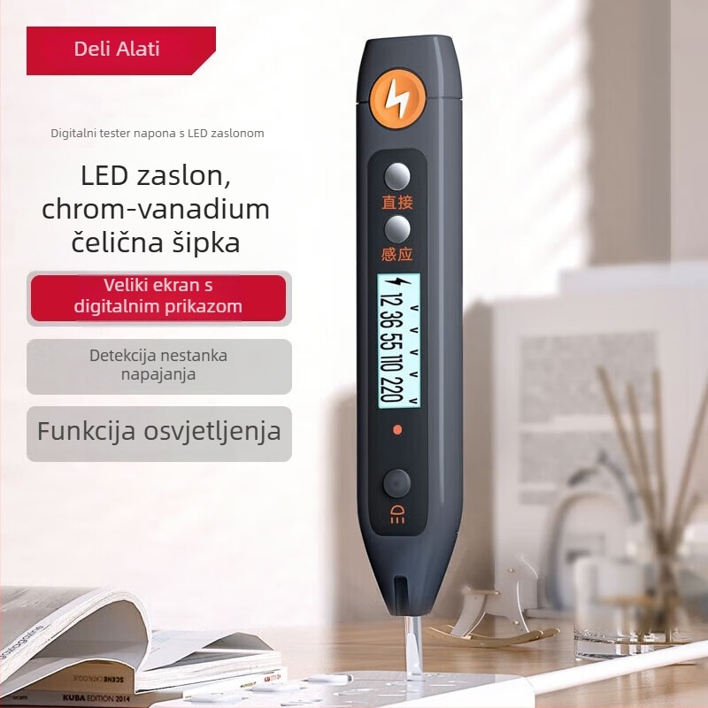 Tester napona u olovci s digitalnim zaslonom — Deli HT7005, 12–250V, multifunkcionalni indukcijski tester za kućnu upotrebu