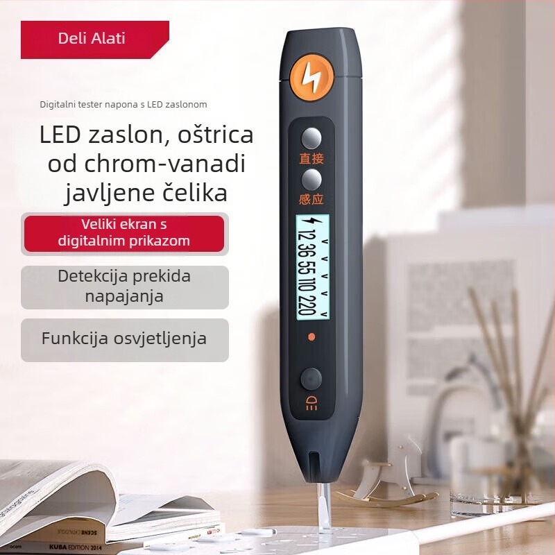 Tester napona u olovci s digitalnim zaslonom — Deli HT7005, 12–250V, multifunkcionalni indukcijski tester za kućnu upotrebu