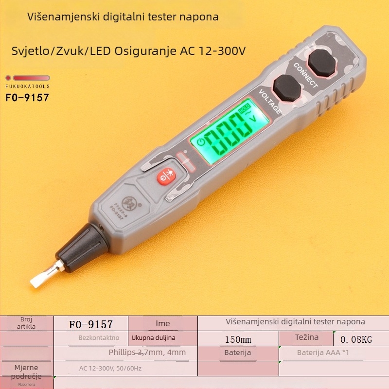 Peon Fo-9157 Višenamjenski električni tester s digitalnim zaslonom, testom kontinuitete i odvijačem – za kućnu upotrebu