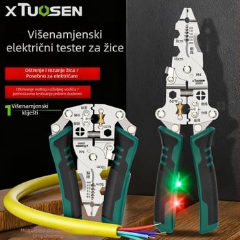 Xtuosen Električne kliješta za skidanje izolacije – Multifunkcionalni alat za električare, s električnim testiranjem, oštri vrh, 0,22 kg, Model 251051