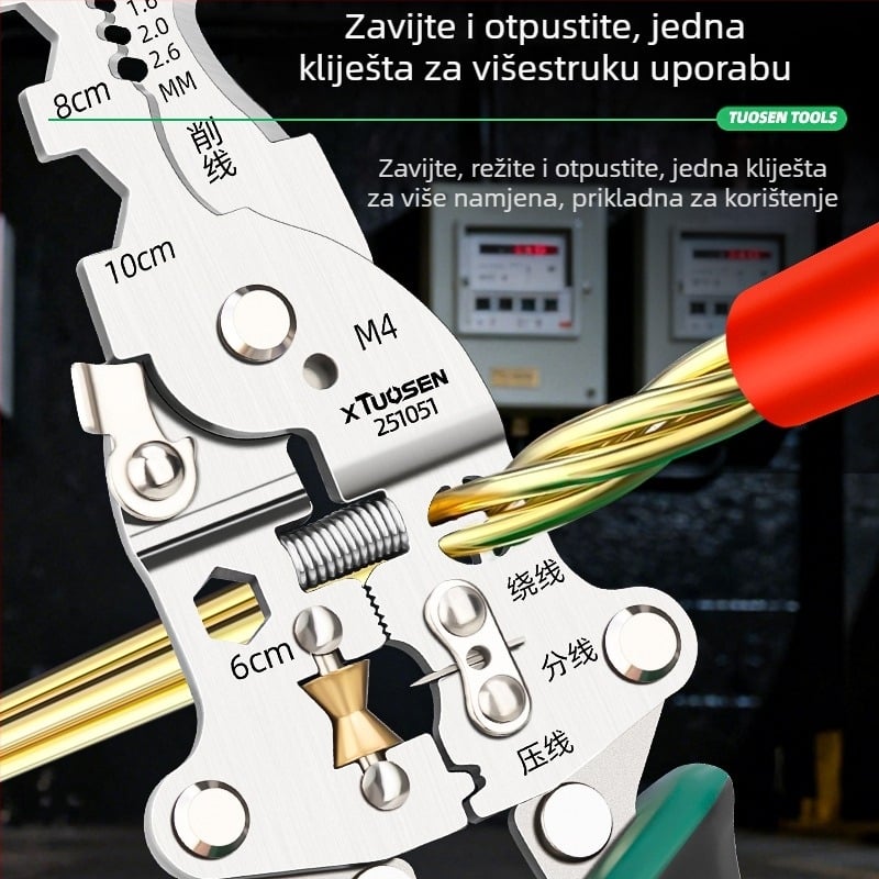 Xtuosen Električne kliješta za skidanje izolacije – Multifunkcionalni alat za električare, s električnim testiranjem, oštri vrh, 0,22 kg, Model 251051