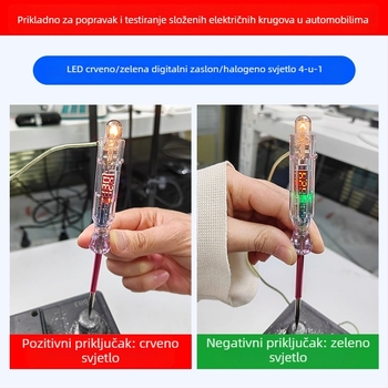 Testna olovka za napon s LED lampom, digitalni prikaz, četiri u jednom, auto-dijagnostika, raspon 3-48V, 1 kom, oko 30 g