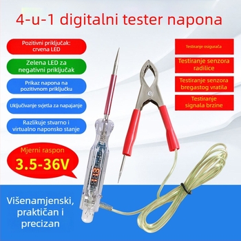 Testna olovka za napon s LED lampom, digitalni prikaz, četiri u jednom, auto-dijagnostika, raspon 3-48V, 1 kom, oko 30 g