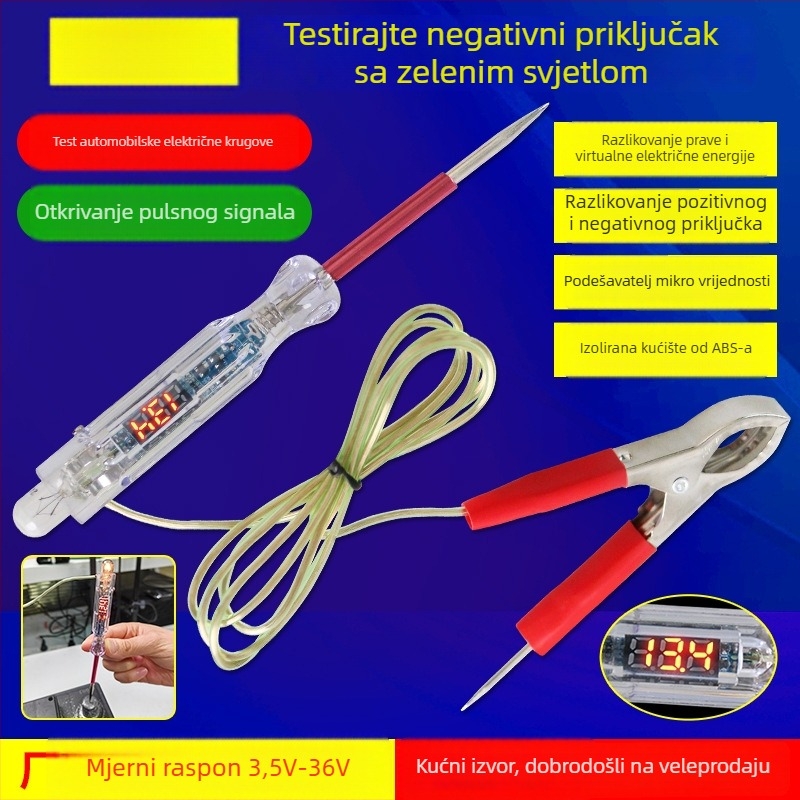 Testna olovka za napon s LED lampom, digitalni prikaz, četiri u jednom, auto-dijagnostika, raspon 3-48V, 1 kom, oko 30 g