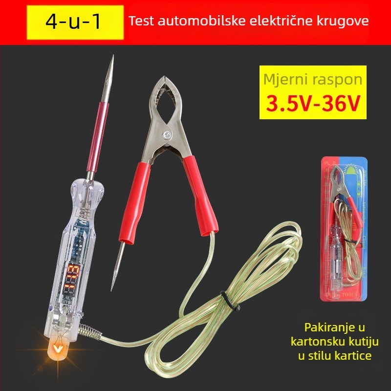 Testna olovka za napon s LED lampom, digitalni prikaz, četiri u jednom, auto-dijagnostika, raspon 3-48V, 1 kom, oko 30 g