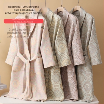 Nova 100% pamuk ogrtač za kupaonicu, dugačak, jesensko-zimski, s četiri sloja gaze, upijajući, unisex