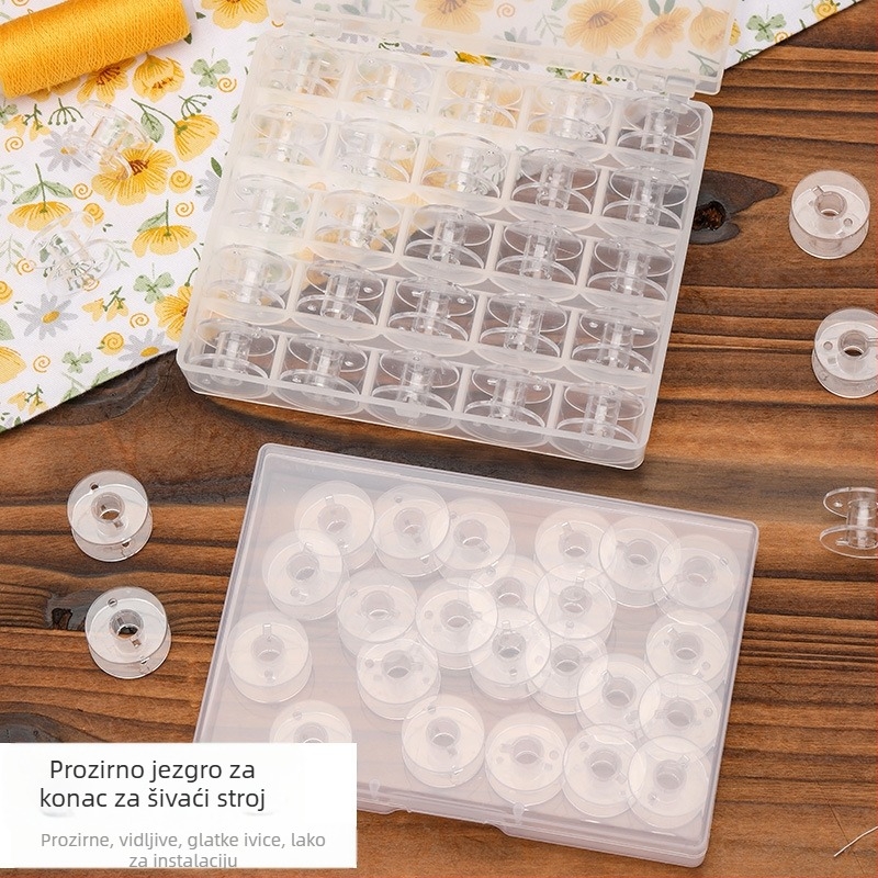 Set bobina za šivaći stroj, 25 prozirnih plastičnih bobina, univerzalna kompatibilnost, model 2518P