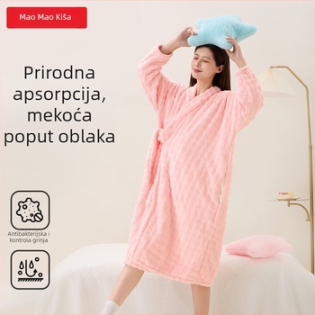 Ženski ogrtač za kupanje od koralnog flisa – upijajući ručnik za cijelo tijelo, proljeće-jesensko izdanje
