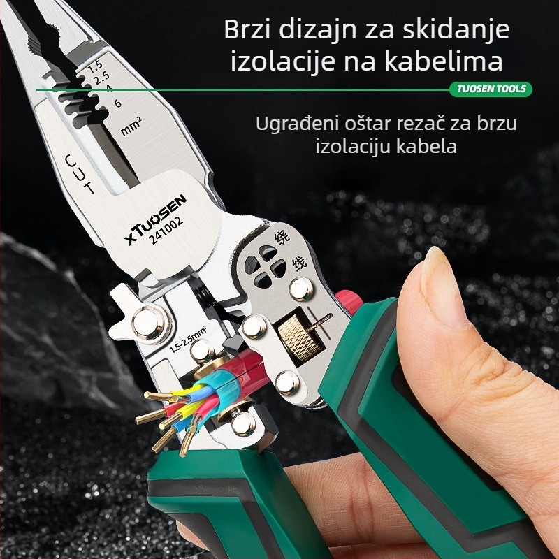 XTUOSEN Električne pincete 10-u-1: uklanjanje izolacije, rezanje, krimpanje, mjerenje, otvaranje kablova – Model 241002