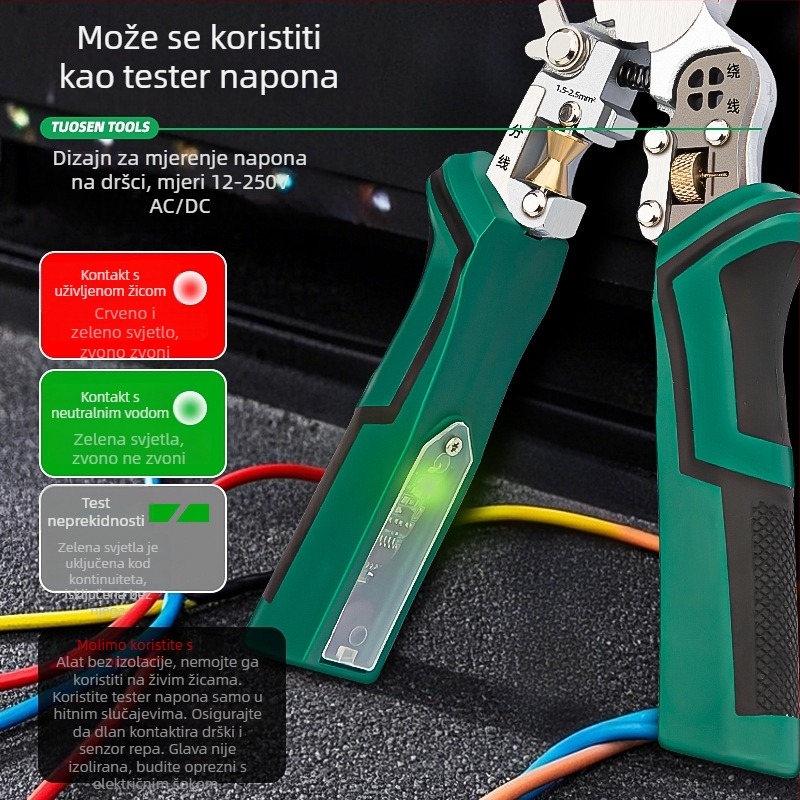 XTUOSEN Električne pincete 10-u-1: uklanjanje izolacije, rezanje, krimpanje, mjerenje, otvaranje kablova – Model 241002
