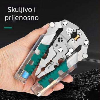 Sklopivi električarski višenamjenski alat: tester napona, odvijač, kliješta za skidanje izolacije i za navijanje kablova