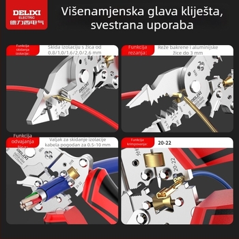 Delixi sklopni alat za skidanje izolacije kablova, rezanje, navijanje i krimpanje – za kućnu upotrebu, višenamjenski alat za elektrikare
