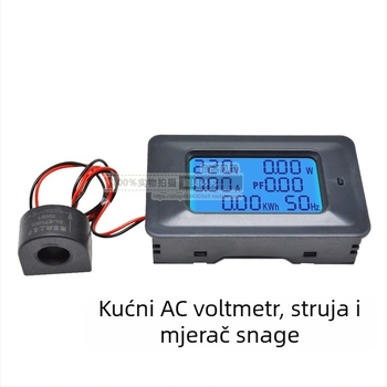 Kućni AC mjerni uređaj za napone i struju s digitalnim zaslonom — 110-250V AC, 20A bez transformatora / 100A s transformatorom; mjeri napon, struju, snagu i frekvenciju