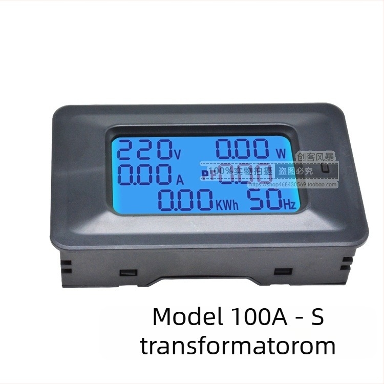 Kućni AC mjerni uređaj za napone i struju s digitalnim zaslonom — 110-250V AC, 20A bez transformatora / 100A s transformatorom; mjeri napon, struju, snagu i frekvenciju