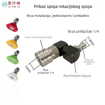 Pistol za visoki tlak s brzim spojem 1/4, 360° rotirajući zglob; konstrukcija od aluminija, bakra i nehrđajućeg čelika; maksimalni tlak vode 100 kg