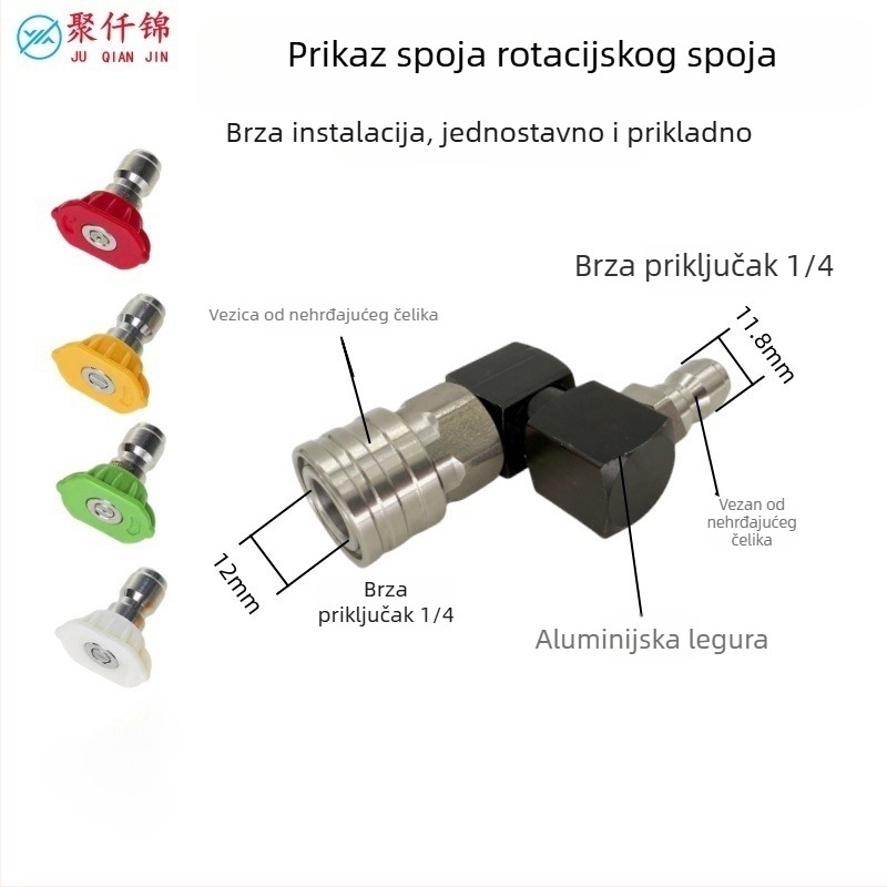 Pistol za visoki tlak s brzim spojem 1/4, 360° rotirajući zglob; konstrukcija od aluminija, bakra i nehrđajućeg čelika; maksimalni tlak vode 100 kg