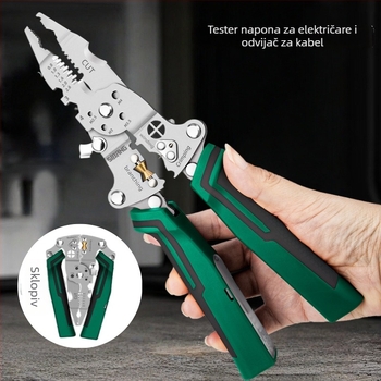 Span Tools Višenamjenski električarski testni alat s klještima za krimpiranje i uklanjanje izolacije, sklopivi kabelski razdjelnik, duljina 240 mm, promjer skidanja izolacije 0,8–2,6 mm, težina 250 g