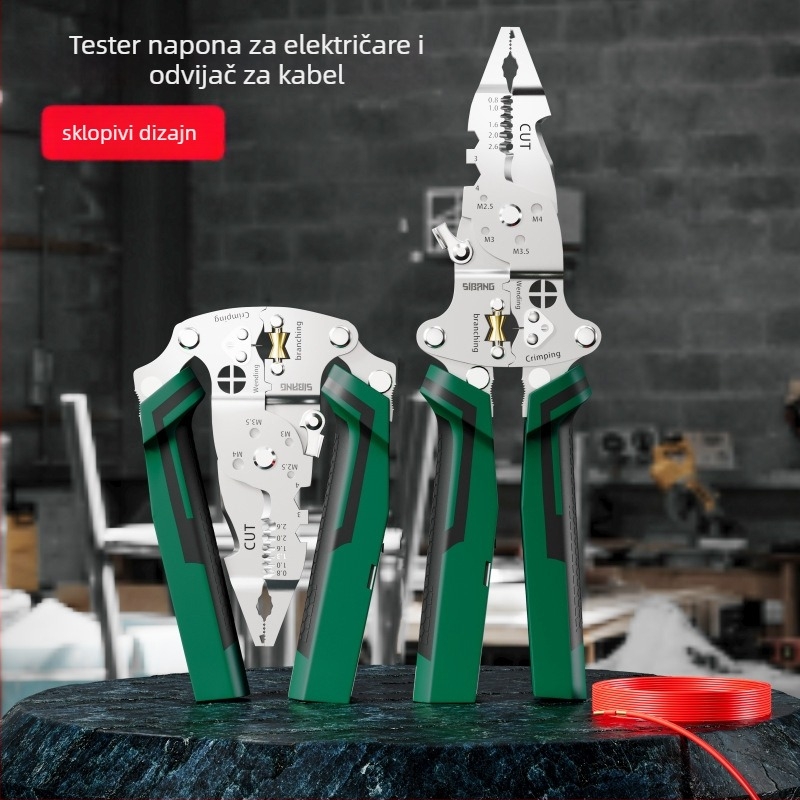 Span Tools Višenamjenski električarski testni alat s klještima za krimpiranje i uklanjanje izolacije, sklopivi kabelski razdjelnik, duljina 240 mm, promjer skidanja izolacije 0,8–2,6 mm, težina 250 g