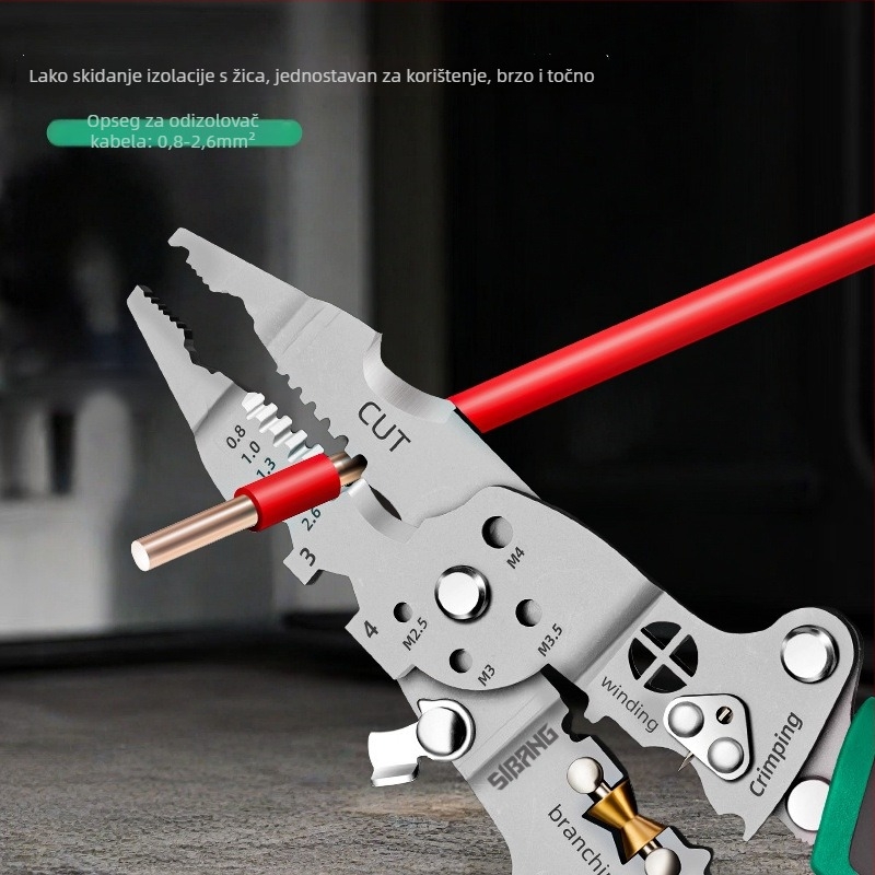 Span Tools Višenamjenski električarski testni alat s klještima za krimpiranje i uklanjanje izolacije, sklopivi kabelski razdjelnik, duljina 240 mm, promjer skidanja izolacije 0,8–2,6 mm, težina 250 g