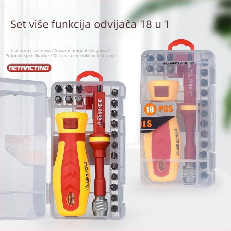 Izolirani set odvijača 18 u 1 s testerom napona, Cr-V krom-vanadijska čeli, magnetske vrhove