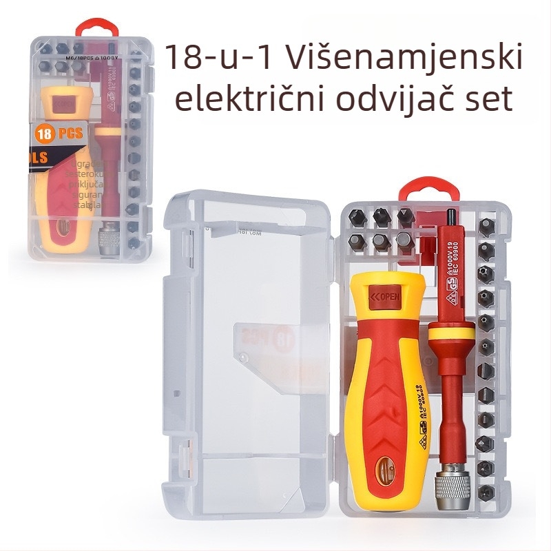 Izolirani set odvijača 18 u 1 s testerom napona, Cr-V krom-vanadijska čeli, magnetske vrhove