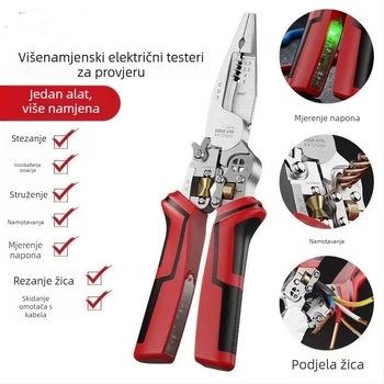 Električarski višefunkcionalni kliješta s oštrim vrhom za rezanje žica, stezanje vodiča, uklanjanje izolacije i uvijanje žica