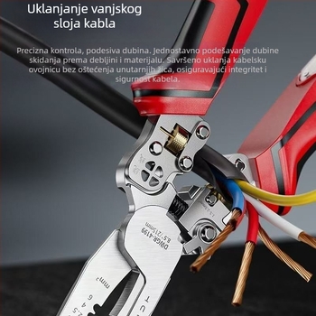 Električarski višefunkcionalni kliješta s oštrim vrhom za rezanje žica, stezanje vodiča, uklanjanje izolacije i uvijanje žica