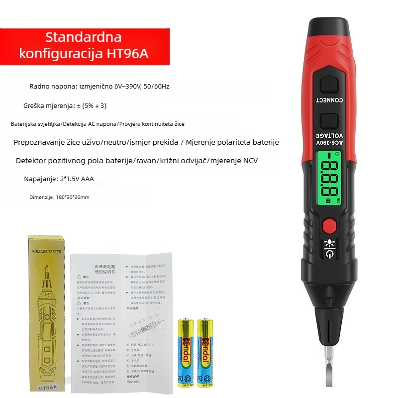 HT96A tester napona s glasovnim upozorenjem, senzorom, digitalnim zaslonom, 6V-390V za električare