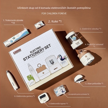Električni oštrač olovaka – set s automatskim radom i stolnim sustavom za skupljanje prašine, u kutiji za poklon.